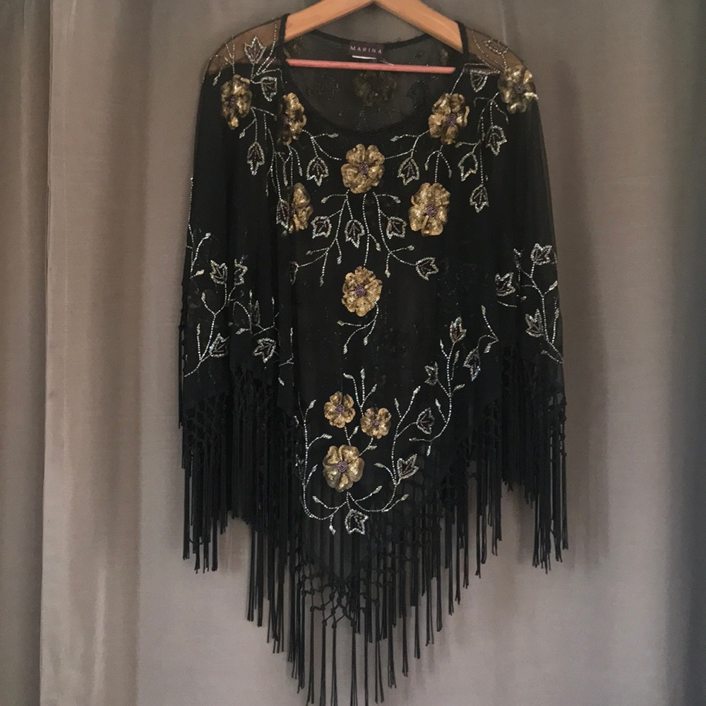 Black fringe poncho